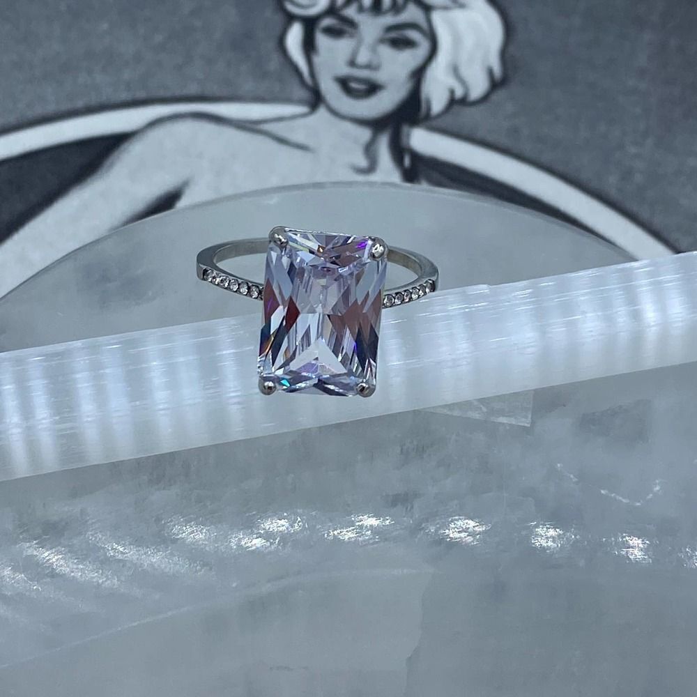 Stainless Steel High Polished Clear CZ Ring Sizes 6-10